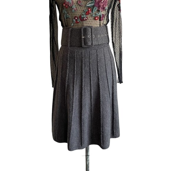 Lapis Gray Pin Pleat Knit Swing Skirt - M - Picture 2 of 7